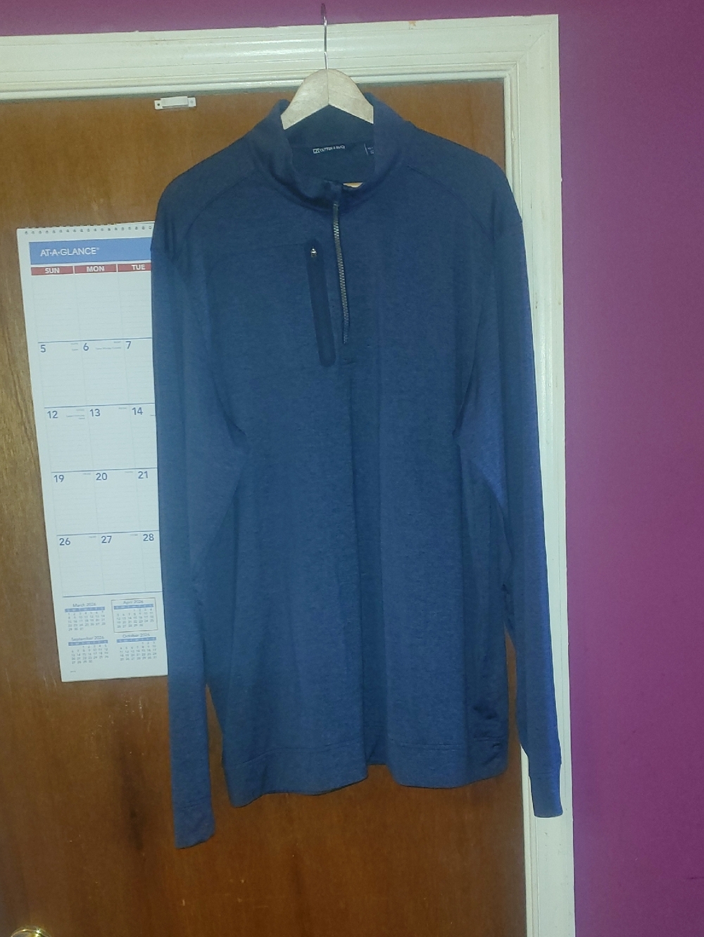 Cutter & Buck Heathered Navy Quarter-Zip Golf Pullover Shirt.